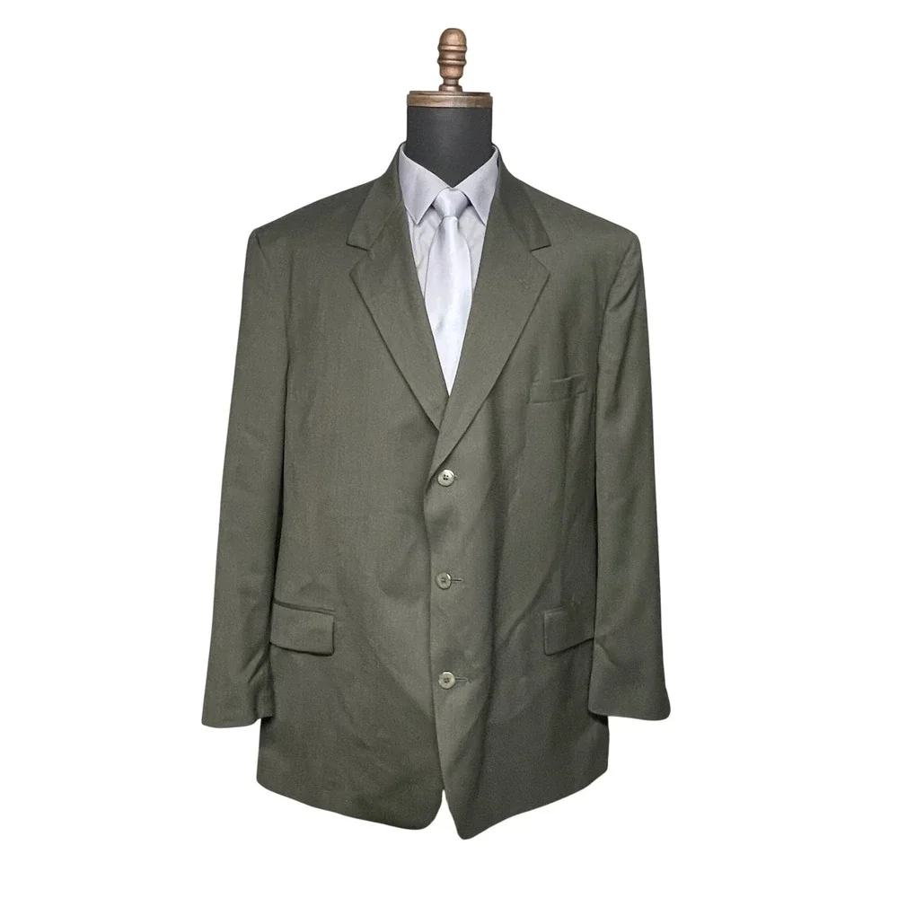 Barrington Suit Jacket Men 50L Olive Green Big/Tall 100% Wool 3-Button Classic